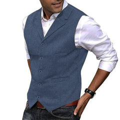 Men's Vintage Herringbone Lapel Single Breasted Slim Fit Suit Vest 34062296M