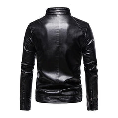 Men's Vintage Slim Stand Collar Panel Leather Biker Jacket 91771623M