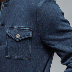 Men's Vintage Washed Denim Multi-Pocket Lapel Jacket 96164488X