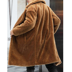 Men's Warm Solid Color Teddy Plush Lapel Long Coat 00244387Y