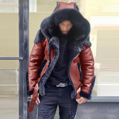 Men's Vintage Thickened Imitation Fur Zipper Motorcycle Jacket 69573356M