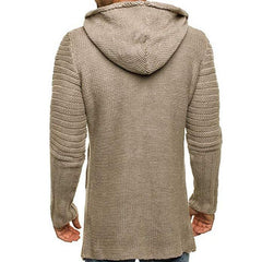 Men's Casual Hooded Single Breasted Long Sleeve Mid Length Knit Cardigan 90721661M