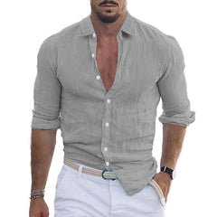 Men's Casual Solid Color Lapel Cotton Blend Long Sleeve Shirt 21280669Y