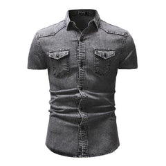 Men's Vintage Denim Short Sleeve Shirt 47012502X