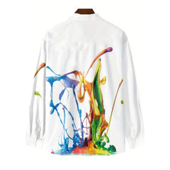 Men's Stand Collar Button Printed Long Sleeve Shirt 19890785X