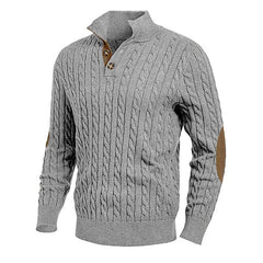 Men's Solid Color Knitted Button Turtleneck Suede Panel Sweater 18110217Y