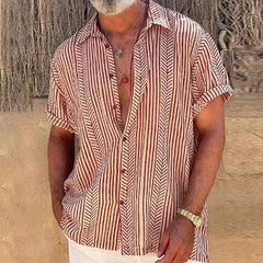 Men's Vintage Vacation Short Sleeve Striped Print Shirt 81204897X