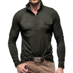 Men's Casual Solid Color Lapel Long Sleeve Polo Shirt 33969571M