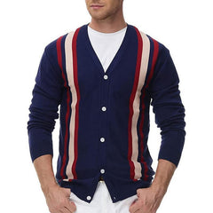 Men's Striped Single Breasted Knit Cardigan Sweater 08477989X
