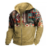 Men's Retro Casual Ethnic Style Geometric Print Zipper Hoodie 60305028TO