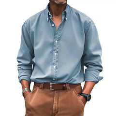 Men's Solid Loose Lapel Long Sleeve Casual Shirt 73513705Z