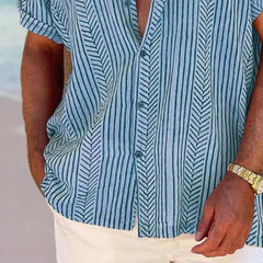 Men's Vintage Vacation Short Sleeve Striped Print Shirt 81204897X