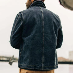 Men's Vintage Denim Lapel Big Pocket Zip Jacket 00854795Y