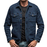 Men's Vintage Washed Denim Multi-Pocket Lapel Jacket 96164488X