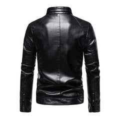 Men's Vintage Stand Collar Casual Motorcycle Leather Jacket 75420273X