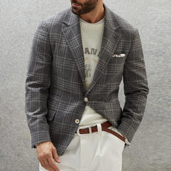 Men's Vintage Lapel Plaid Single Breasted Blazer 68738509M