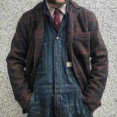 Men's Retro Checkered Lapel Loose Jacket 84918520X