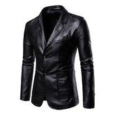 Men's Vintage Lapel Two Button Single Breasted Slim Fit PU Blazer 32344449M