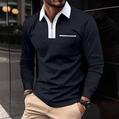 Men's Color Block Pocket Long Sleeve POLO Shirt 99308629X