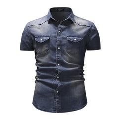 Men's Vintage Denim Short Sleeve Shirt 47012502X