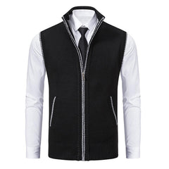 Men's Casual Solid Color Stand Collar Sleeveless Knitted Vest 19972434Y