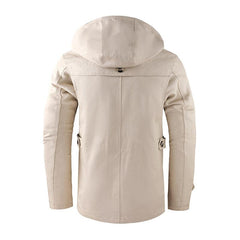 Men's Casual Washed Cotton Warm Stand Collar Hooded Mid-length Coat 52130055M