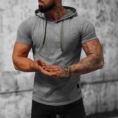 Men's Solid Color Short Sleeve Hoodie 90766212X