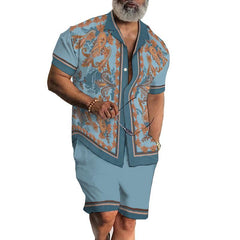 Men's Vintage Perris Lapel Short Sleeve Two-Piece Set 30761711TO