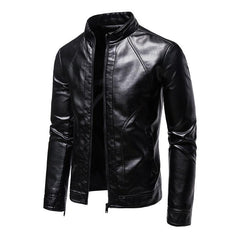 Men's Vintage Stand Collar Casual Motorcycle Leather Jacket 75420273X