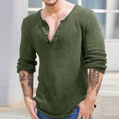 Men's Solid Color V-Neck Long-Sleeved Sweater 70257064Y