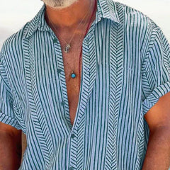 Men's Vintage Vacation Short Sleeve Striped Print Shirt 81204897X