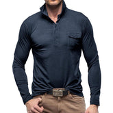 Men's Casual Solid Color Lapel Long Sleeve Polo Shirt 33969571M