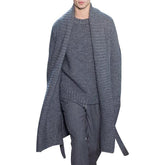 Men'S Vintage Solid Color Shawl Collar Long Knitted Cardigan 42100217Y