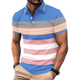 Men's Striped Print Button Short Sleeve POLO Shirt 06082086X