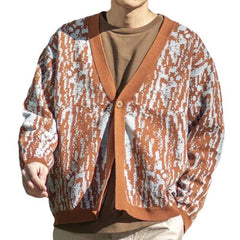 Men's Vintage V-Neck Thick Jacquard Knitted Cardigan 14694179M