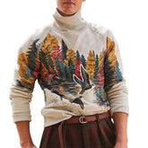 Men's Vintage Turtleneck Printed Long Sleeve Knitted Pullover Sweater 98581179M