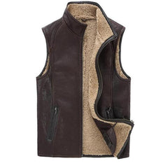 MEN'S SUEDE BROWN VERTICAL POCKET VEST 125618419QX