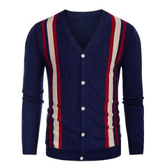 Men's Striped Single Breasted Knit Cardigan Sweater 08477989X