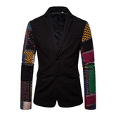 Men's Vintage Wool Blend Ethnic Print Patchwork Lapel Single-Breasted Blazer 24871124M
