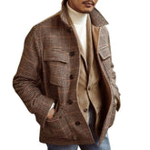 Men's Vintage Houndstooth Lapel Multi-Pocket Jacket 47384123Y