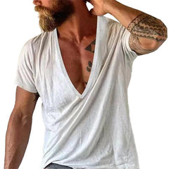 【24-hour shipping out】Men's Casual Solid Color Breathable Cotton V-Neck Short-Sleeved T-Shirt 19594146M