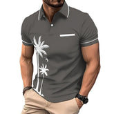 Men's Vintage Coconut Palm Lapel Polo Shirt 38445020TO