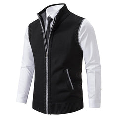 Men's Casual Solid Color Stand Collar Sleeveless Knitted Vest 19972434Y