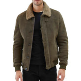 Men's Vintage Solid Color Suede Patchwork Teddy Plush Lapel Jacket 41850652Y
