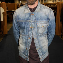 Men'S Vintage Distressed Washed Blazer Collar Multi-Pocket Denim Jacket 22821320Y