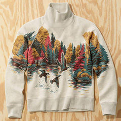 Men's Vintage Turtleneck Printed Long Sleeve Knitted Pullover Sweater 98581179M