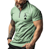 Men's Zipper Lapel Poker Print Short Sleeve Polo Shirt 56855419Z