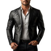 Men's Classic Vintage Slim Fit PU Leather Blazer 31535680K