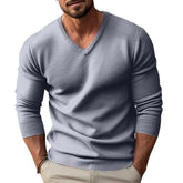 Men's solid color V-neck long-sleeved knitted pullover sweater 59954732X