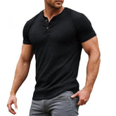 【24-hour shipping out】Men's Casual Solid Cotton Blend Slim Fit Henley Neck Short Sleeve T-Shirt 32673533M
